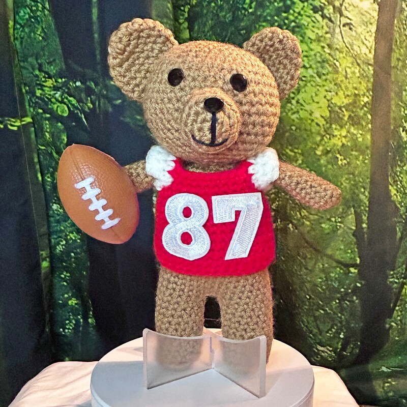 Football Crochet Teddy Bear, Stuffed Teddy Bear, Football Fan Gift